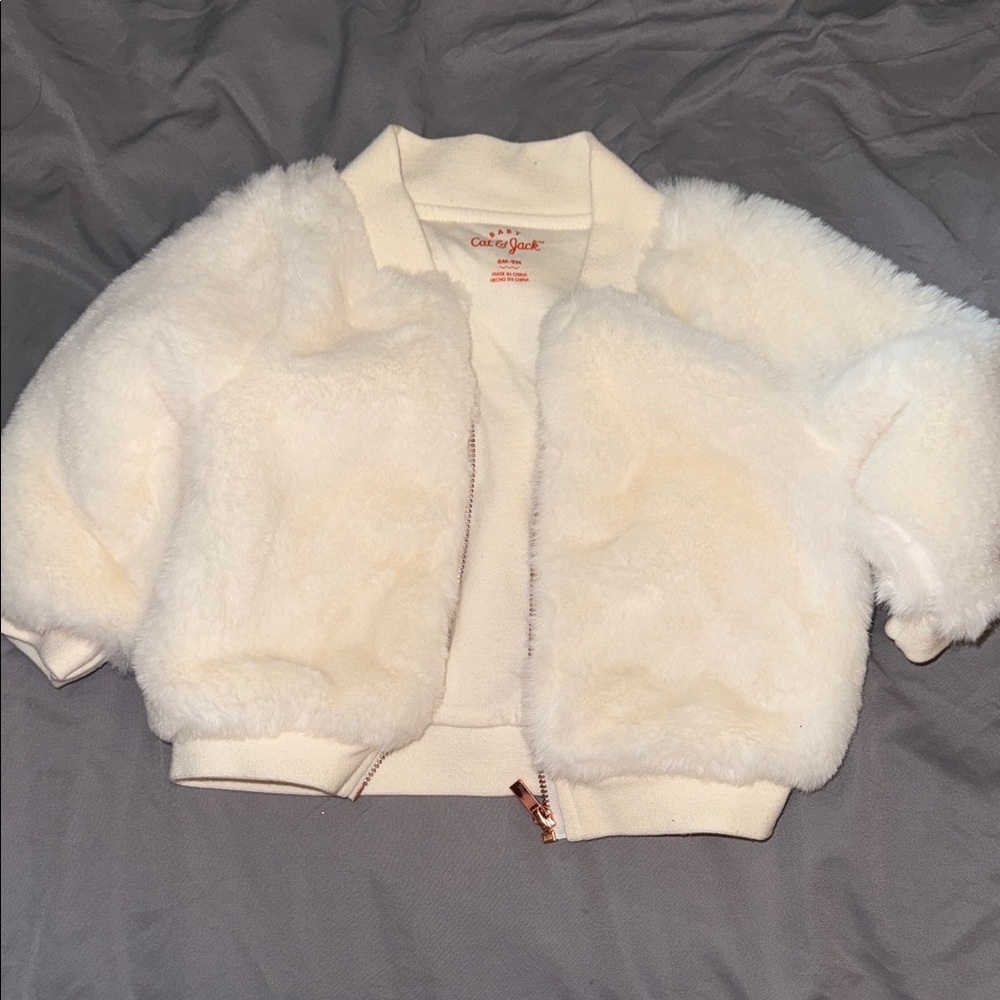 Cat & Jack Cream Fuzzy Kids Puffer Jacket